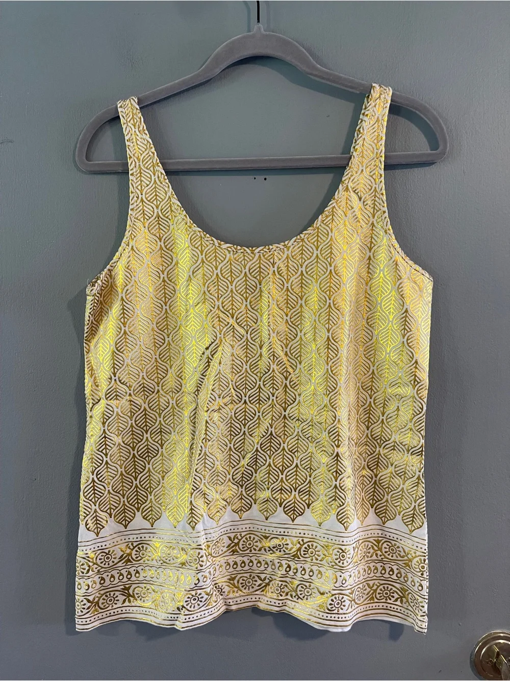 Tory Burch White & Gold Metallic leaf print tank Size S